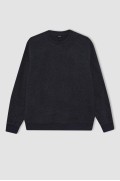  سویشرت معمولی Fit Crew Neck Basic Sweatshirt ساده مخملی مردانه آبی سرمه ای دیفکتو 