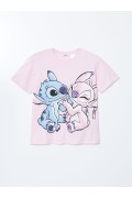  تیشرت یقه گرد Lilo & Stitch طرح گرافیکی زن تیشرت زنانه صورتی ال سی وایکیکی 