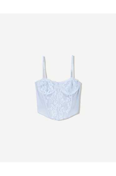  سریال Bershka Lace Corset تاپ زنانه آبی روشن برشکا 