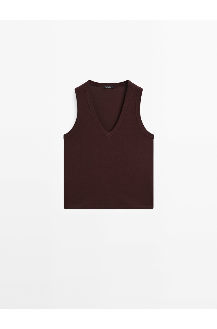 Sleeveless mercerised cotton T-shirt, Massimo dutti women