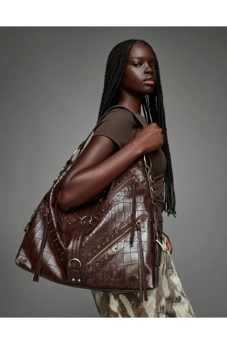 Studded leather effect maxi bag, Bershka women