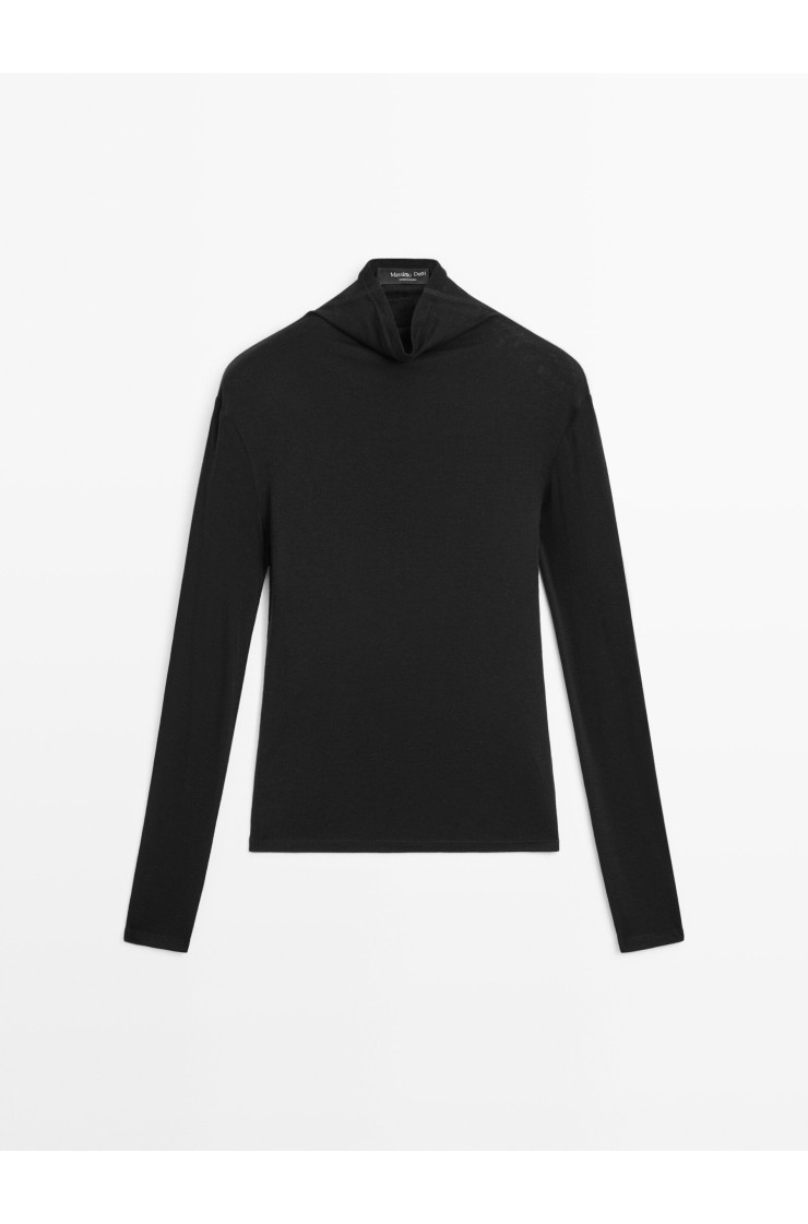 Long sleeve lyocell and wool blend T-shirt, Massimo dutti women