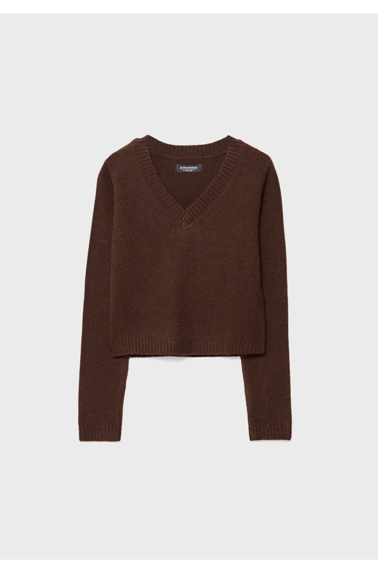 Soft-touch cropped knit sweater, Stradivarius
