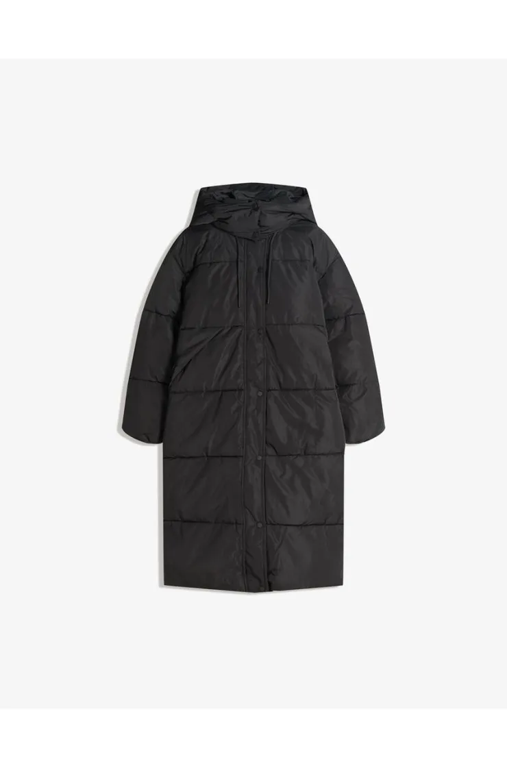 Long hooded puffer coat, Bershka women