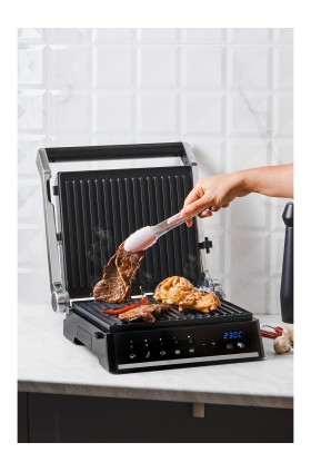 ساندویچ ساز گریلیانت ۱۳۴۱H بادی استیل ضد زنگ، صفحه چدنی، ۵ برنامه، توستر و گریل با نمایشگر LED هومند