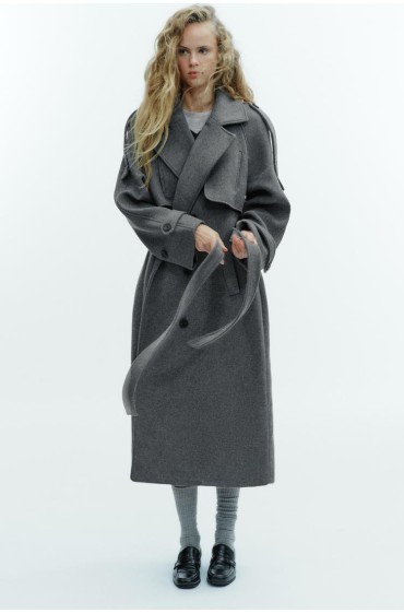 DOUBLE-BREASTED COAT WITH BELT AND LOOPS, Zara women