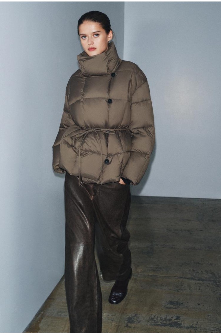 SHORT PUFFER JACKET WITH BELT ZW COLLECTION, Zara women