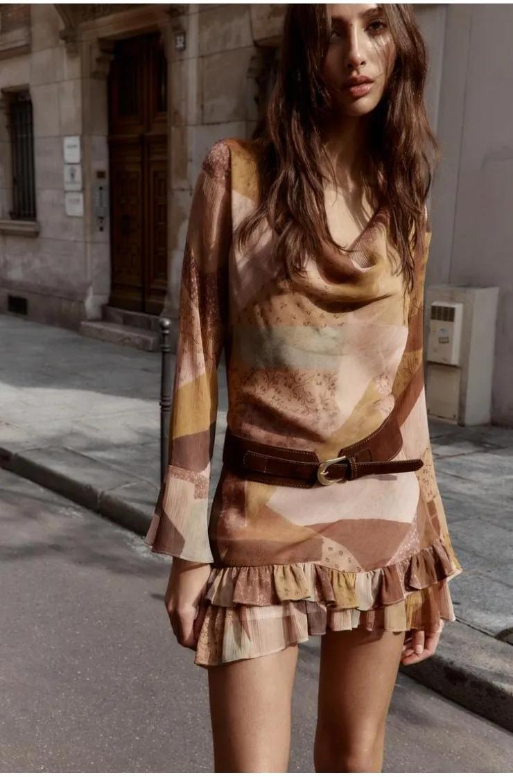 zara brown dress with belt Zara Brown Faux Leather Midi Dress with Belt
