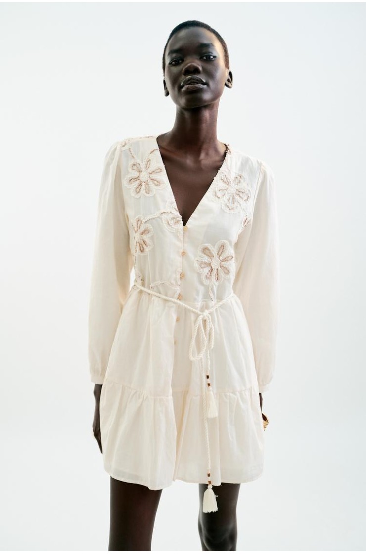 EMBROIDERED TEXTURED DRESS, Zara women