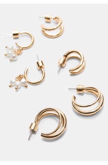 ست ۴ عددی گوشواره انگشتر ای و مروارید مصنوعی زنانه طلایی استرادیوریوس