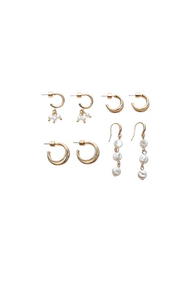 ست ۴ عددی گوشواره انگشتر ای و مروارید مصنوعی زنانه طلایی استرادیوریوس