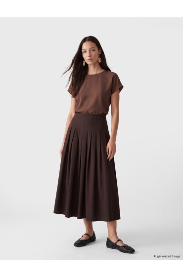 Brown Modal Textured Pleated Skirt, LCW women